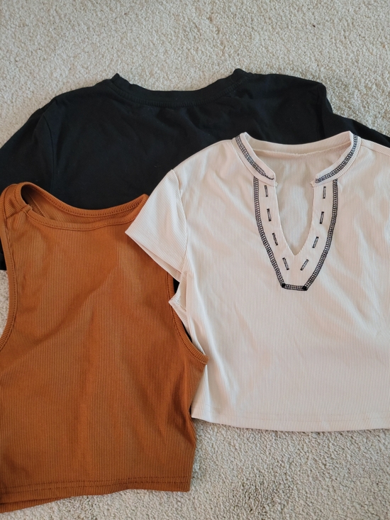 Other - Ribbed Tank & Short Sleeve Crop Tops in Black, Rust, and Cream - Set
